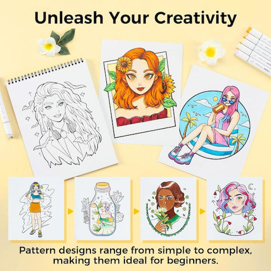 Ohuhu Bleedproof Coloring Book Portraits Joy