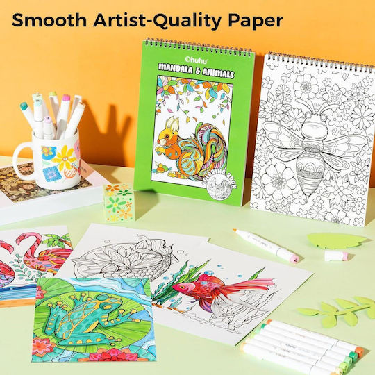 Ohuhu Bleedproof Coloring Book Mandala & Animals