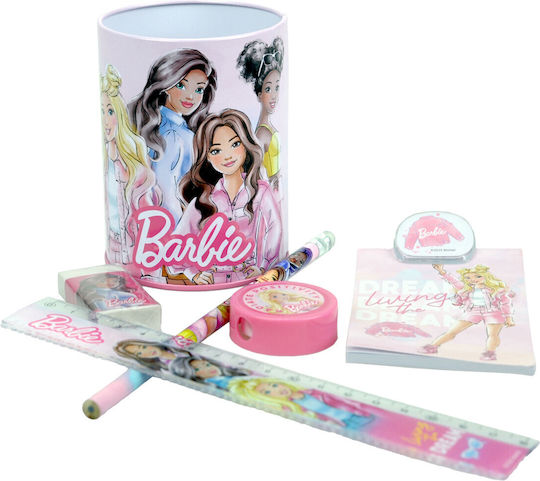 Gim Barbie Kids Stationery Set with Pencil, Eraser, Notepad, Ruler and Pencil Holder 7pcs