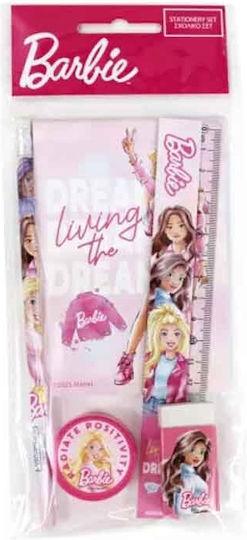 Gim Barbie Kids Stationery Set with Pencil, Sharpener, Eraser, Notepad and Ruler 5pcs