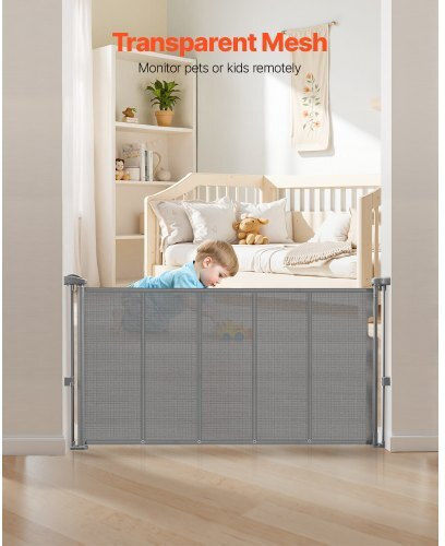 Vevor Retractable Baby Gate 870 Mm Tall Extend To 1400 Mm Wide Kids Pets Gray
