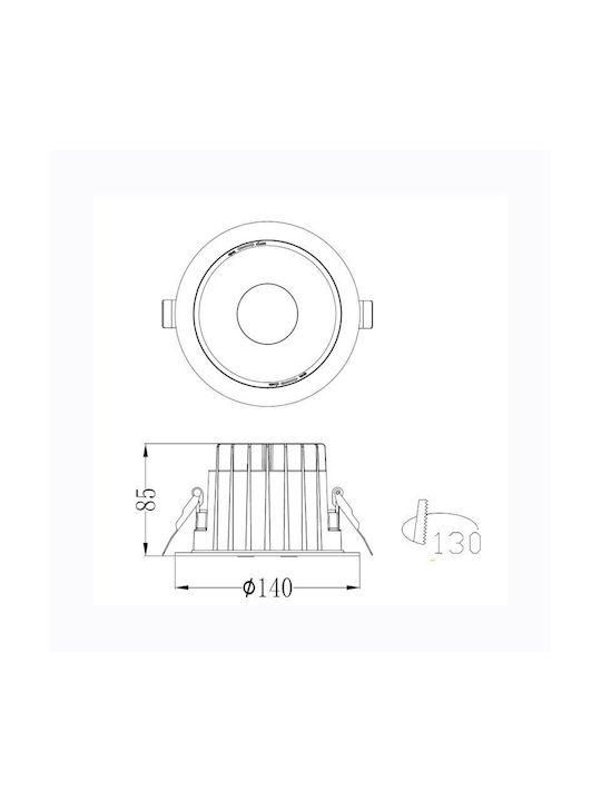 Sun Light Metallic Recessed Spot with Integrated LED and Natural White Light White 14x14cm. 1pcs