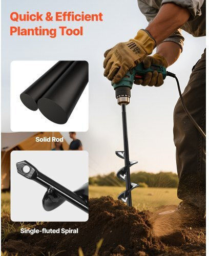 Vevor Auger Drill Bit 1.57 X 8.67 In Earth Spiral Post Hole Digger Planter Tool