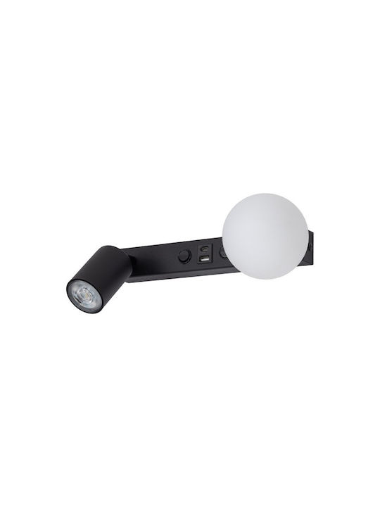 TK Lighting Modern Lamp Wall with Socket GU10 with USB Port Black 35cm