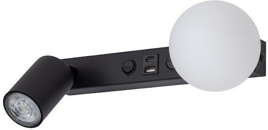 TK Lighting Modern Lumină de Perete cu Soclu GU10 cu Port USB Negru 35cm