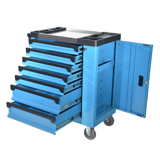 Bulle Wheeled Metallic Tool Carrier with 7 Drawers and Cabinet W75.6xD46xH97.5cm