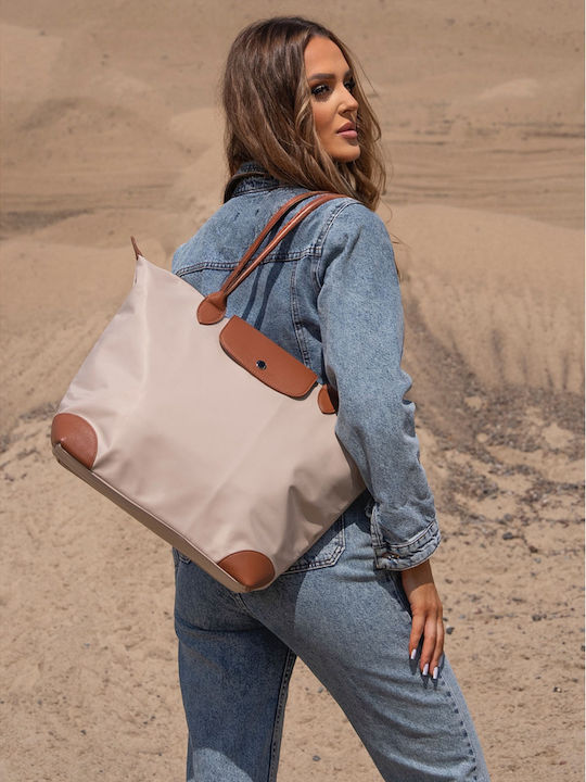 Υφασμάτινη Γυναικεία Shopper Τσάντα Μπεζ