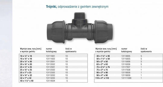 Pp 90° Clamp T-Stück 50x6/4"x50 Gz Außengewinde Pn16 Polyethylen Rohre Schwarz