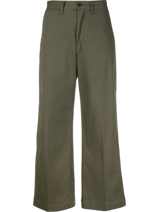 Damen Stoff Capri Hose Khaki