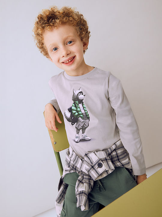 Kids' Shirt Long Sleeve Grey Silver Wolf
