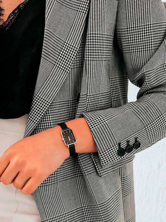 Daniel Wellington Quadro Pressed Sheffield Дамски Часовник 20мм На Батерия С Черна Кожена Каишка