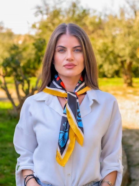 Копринен шал с жълти детайли 70x70 см Древногръцки шалове