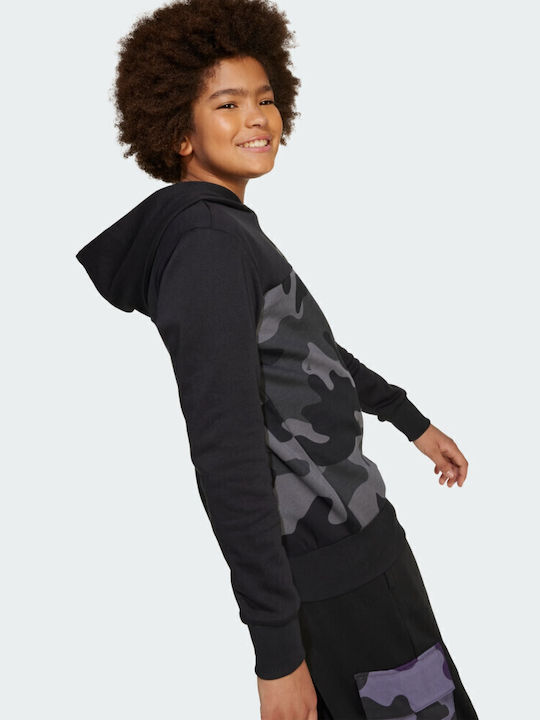 Fleece Παιδικό Φούτερ με Κουκούλα Black, Grey Essentials