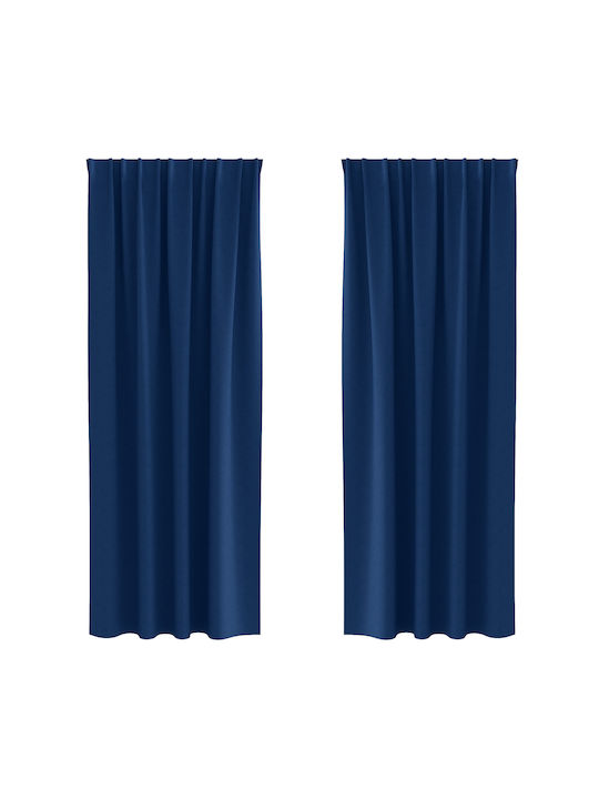 vidaXL Set Curtains with Tunnel Blue 140x260cm