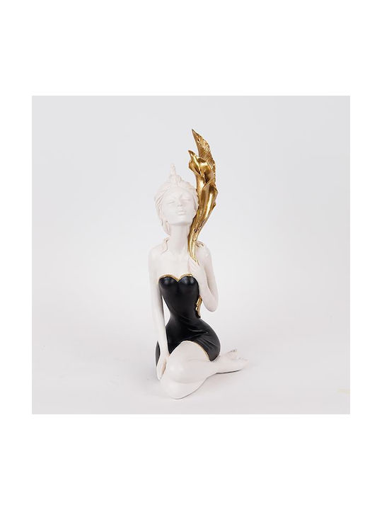 Table Decorative Sculpture Woman Flower Black-White-Gold 15x11x43cm 14063 752-27196