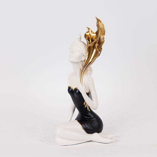 Table Decorative Sculpture Woman Flower Black-White-Gold 15x11x43cm 14063 752-27196