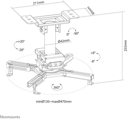 Neomounts Βάση Projector Οροφής με Μέγιστο Φορτίο 45kg Μαύρη