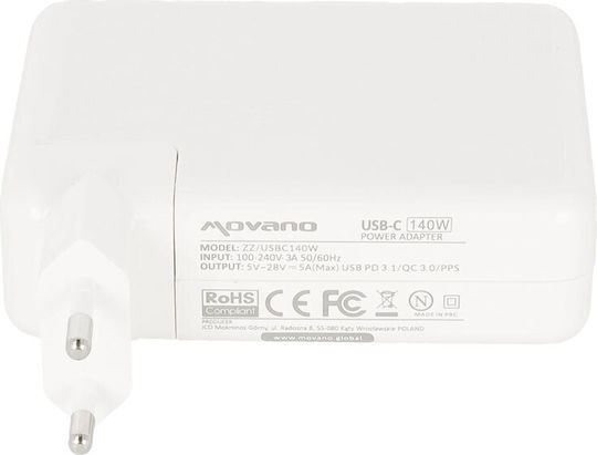 Movano 140w Usb Type C Usb-c Power Supply White