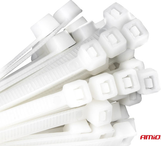 AMiO Cable Ties Plastic 200mmx4.8mm In White Colour 100pcs 04310