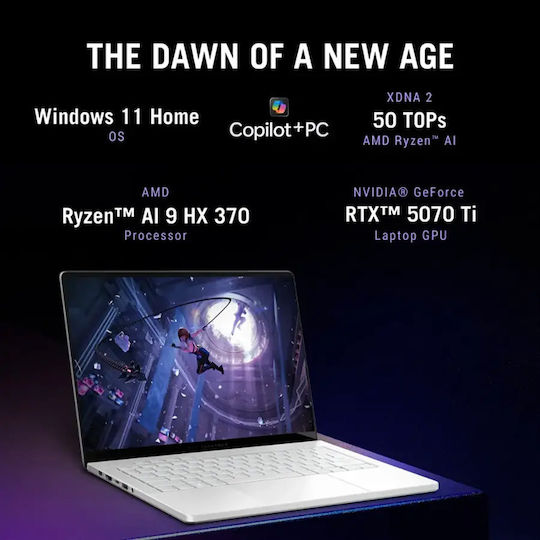 Asus ROG Zephyrus G14 GA403WR-G14.R95070TI 14 Zoll OLED 120Hz Ryzen AI 300 Serie HX370/32GB/1TB SSD GeForce RTX 5070 Ti Windows 11 Startseite Platinweiß US Tastatursprache