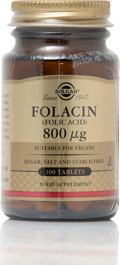 Solgar Folacin Vitamina pentru Sănătatea Sistemului Nervos 800mcg 100 Tablete