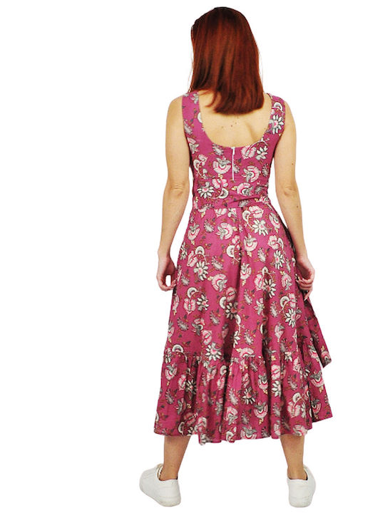 Summer Midi Dress with Ruffles Burgundy