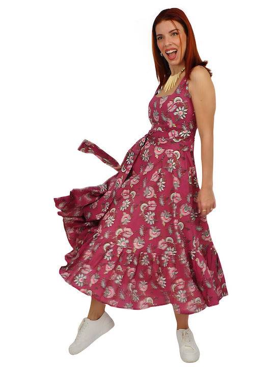 Summer Midi Dress with Ruffles Burgundy