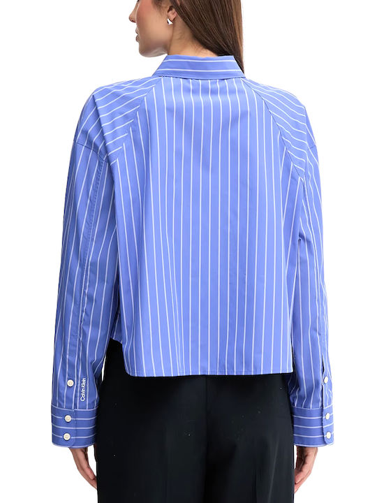 Women's Striped Short Sleeve Shirt White-Blue