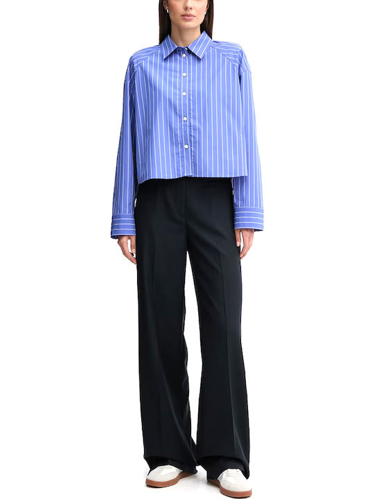 Women's Striped Short Sleeve Shirt White-Blue