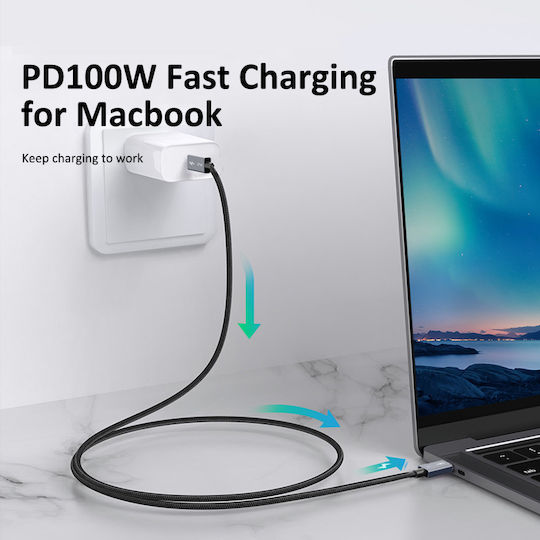 Cabletime Braided USB 2.0 Cable USB-C male - USB-C 100W Μαύρο 0.5m CT-C160-U31-TB3