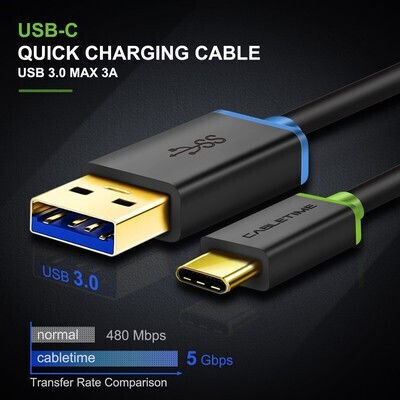 Cabletime Cablu USB 2.0 USB-C Masculin - USB-A Negru 3m CT-C160-U33-CMAMG