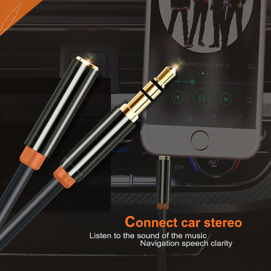 Cabletime 3,5mm Klinkenkabel 3,5mm Stecker - 3,5mm Buchse Schwarz 1m mit Vergoldeten Anschlüssen CT-AV311-P11FG