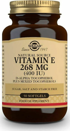 Solgar Vitamin E Βιταμίνη για τo Δέρμα & Αντιοξειδωτική δράση 400iu 268mg 50 μαλακές κάψουλες