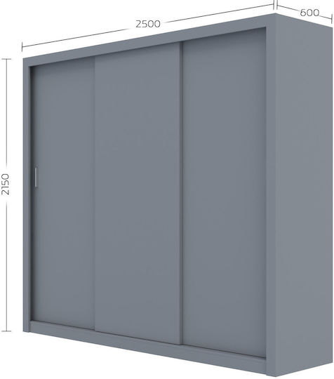 Ușă triplă Dulap de Haine Glisare Grandio Gri 250x60x215cm