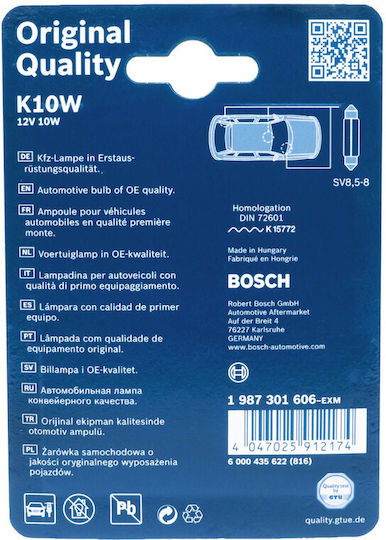 Bosch Bosch Autolampen C10W / SV8.5-8 Halogen Gelbe 12V 10W 2Stück