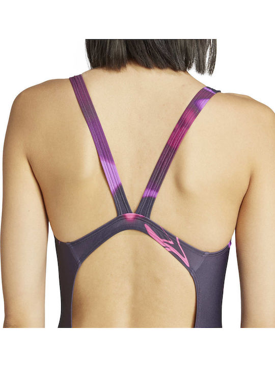 Graphic V-back Sport Costum De Baie Întreg Violet