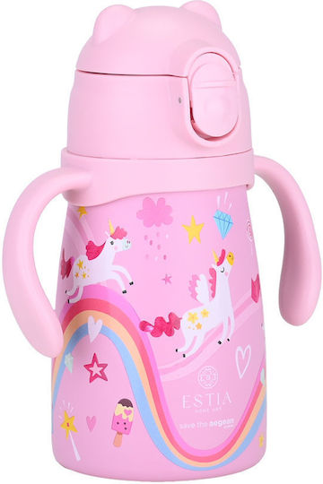 Estia Bubble Bottle Save The Aegean Kids Water Bottle Thermos Unicorn Stainless Steel with Pop-Up Cap Non Spill Rainbow Dreams 300ml