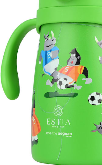 Estia Bubble Bottle Save The Aegean Неръждаема стомана Детска Бутилка За Вода Футбол Термос с Изскачаща Капачка Non Spill Jungle Kick 300ml