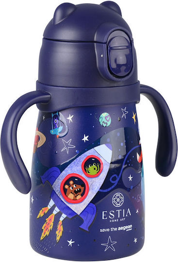 Estia Bubble Bottle Save The Aegean Kids Water Bottle Thermos Stainless Steel with Pop-Up Cap Non Spill Solar Jump 300ml
