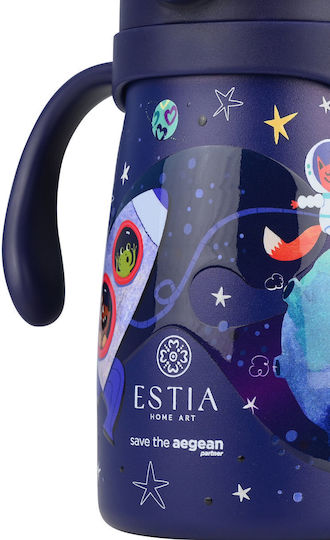Estia Bubble Bottle Save The Aegean Kids Water Bottle Thermos Stainless Steel with Pop-Up Cap Non Spill Solar Jump 300ml