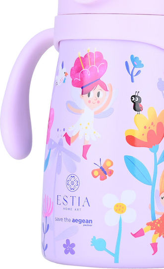 Estia Bubble Bottle Save The Aegean Kids Water Bottle Thermos Stainless Steel with Pop-Up Cap Non Spill Fairy Tales 300ml