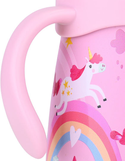 Estia Bubble Bottle Save The Aegean Kids Water Bottle Thermos Unicorn Stainless Steel with Pop-Up Cap Non Spill Rainbow Dreams 300ml