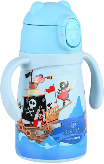Estia Bubble Bottle Save the Aegean Stainless Steel Kids Thermos Water Bottle with Pop-Up Non-Spill Cap Treasure Quest 300ml