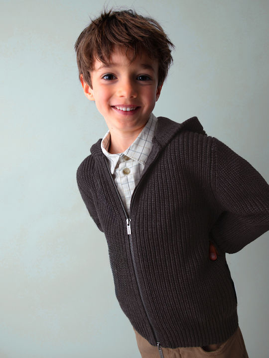 Kinderstrickjacke Baumwolle mit Kapuze Gray