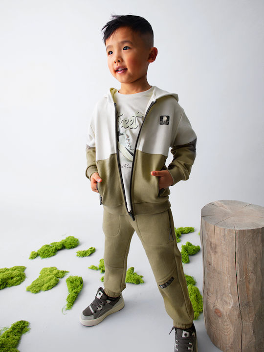 Kinderstrickjacke Baumwolle mit Kapuze Kaffee