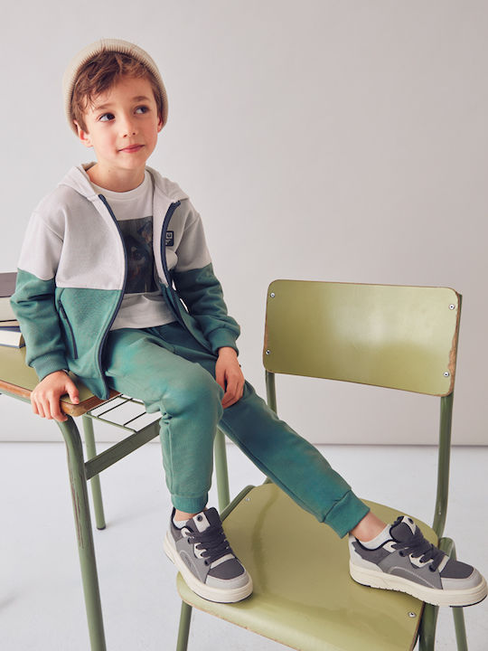Kinderstrickjacke Baumwolle mit Kapuze Grün