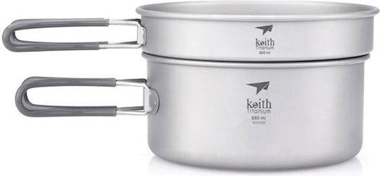 Keith Pan Kochset 2-teilig Titanium Topf Pfanne Kochset 950/600ml Silber