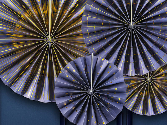 Χάρτινες Βεντάλιες Rosettes Navy-blue Κρεμαστό Διακοσμητικό για Party 4τμχ