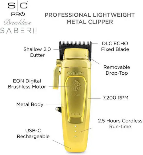 StyleCraft Professional Rechargeable Hair Clipper Gold HCSC617B