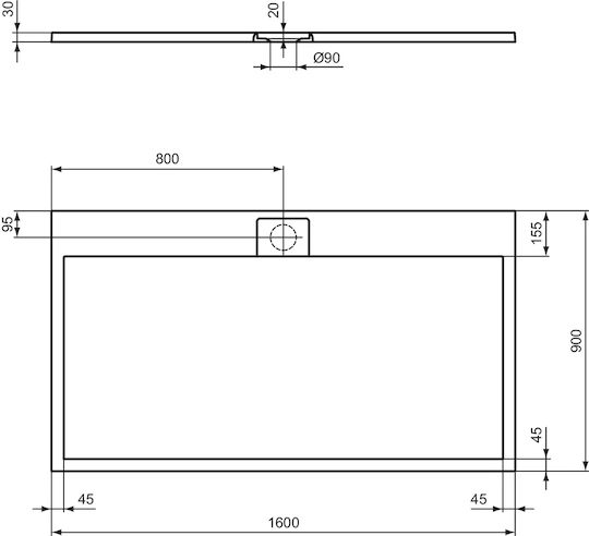 Ideal Standard Ultra Flat S I.life Правоъгълена Керамично душ 160x90см Черен